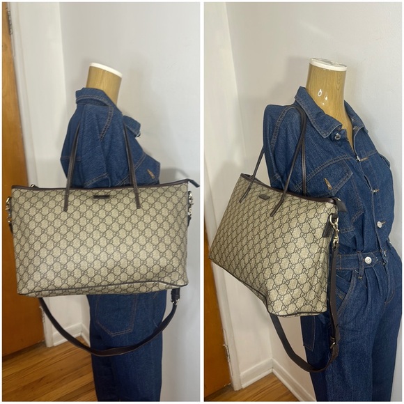 GUCCI GG Supreme Monogram Zippered Tote Dark Brown - Picture 2 of 12